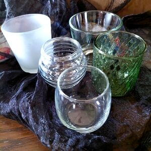 Elegant Glass Candle Holder Set - Green, Clear, Frosted